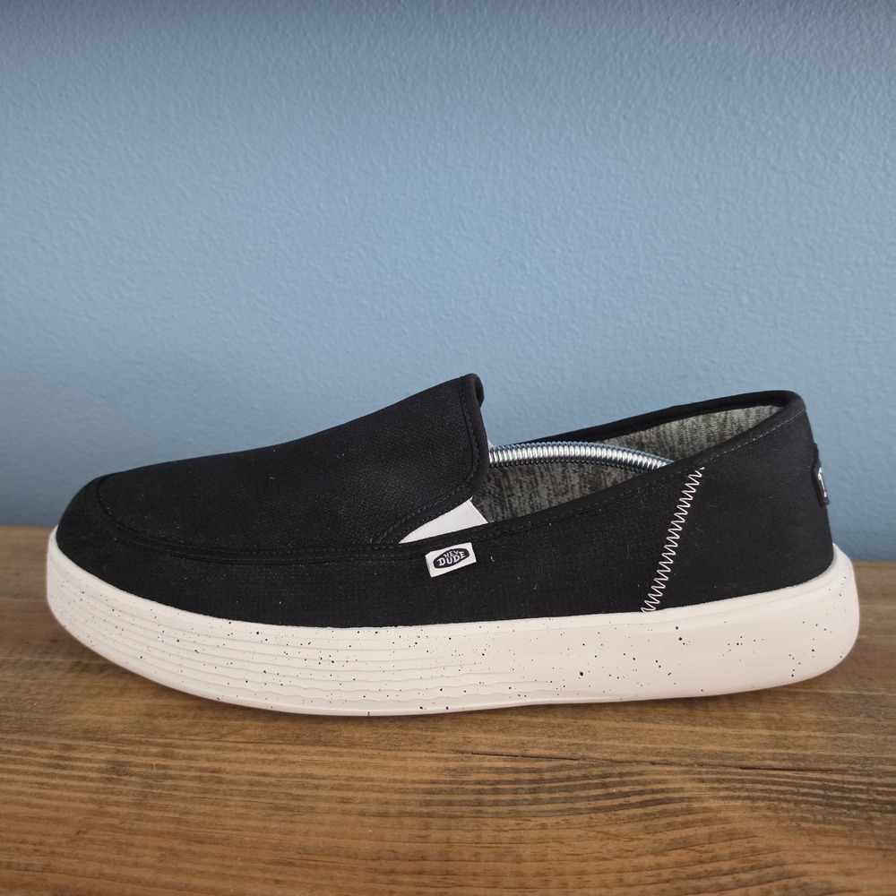 Hey Dude Mens Sunapee M Sport Mesh Slip On Sneakers Black White Speckled 14 - Picture 8 of 11